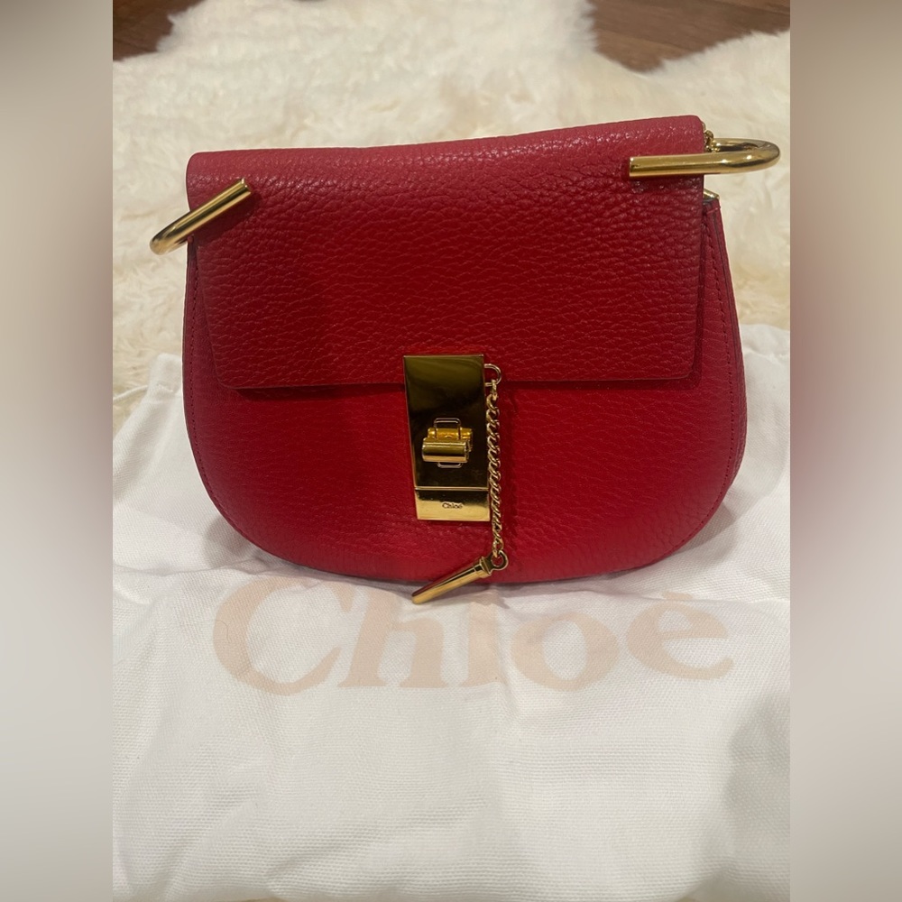 NEW: Chloe Small Drew Crossbody Bag in Red with Gold hardware